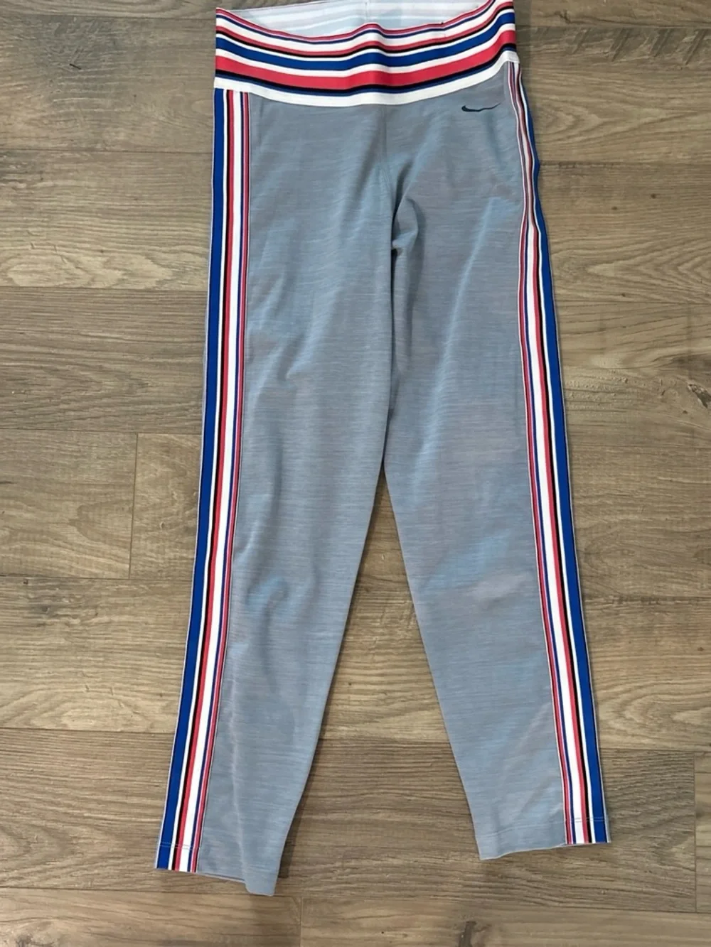 Nike Gray Leggings with Red, White & Blue Stripe Waistband